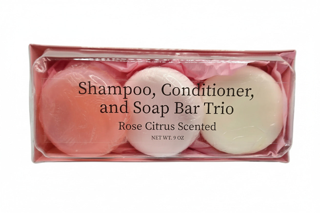 Rose Citrus Shampoo, Conditioner, and Soap Bar Trio (3oz Each)
