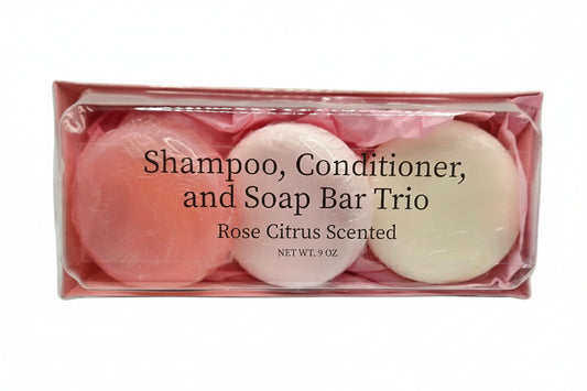 Rose Citrus Shampoo, Conditioner, and Soap Bar Trio (3oz Each)